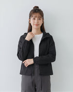 フード付き ドローストリング ショート丈マウンテンパーカー-ブラック-XL