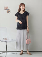 S～4XL ギャザー入りラウンドネック ペプラムヘムデザイン T シャツ
