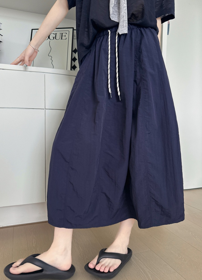 ウエストゴム ドローストリング ハイウエスト フレアAラインスカート