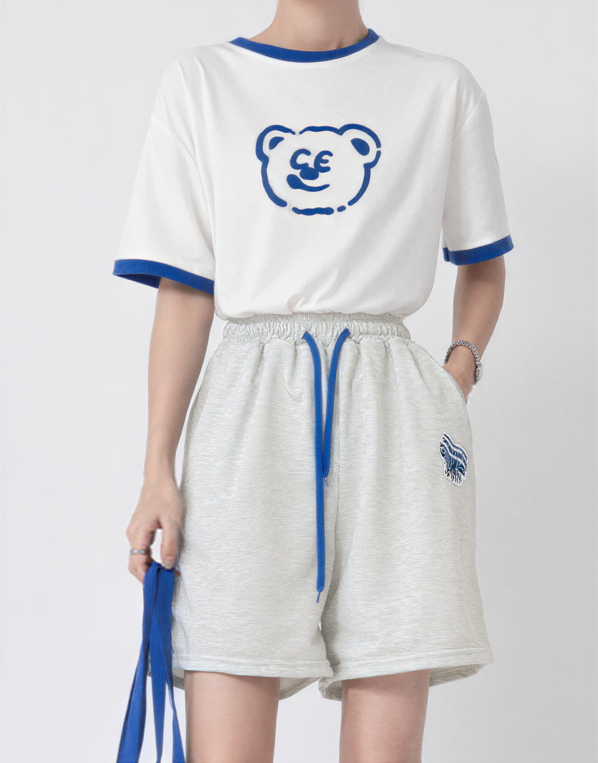 配色パイピング カートゥーンプリントTシャツ