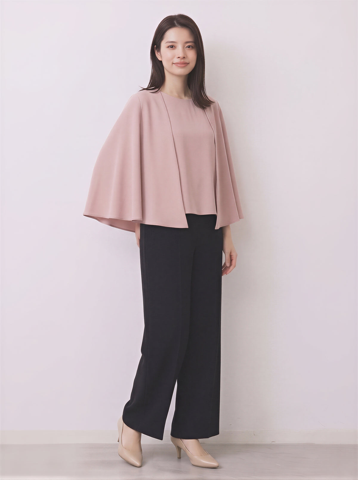 ケープスリーブワイドパンツセットアップ-ピンク-2XL