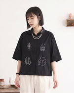 【全2色】M~2XL 遊び心のある線画ルーズ半袖シャツ | 今季人気