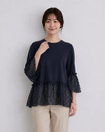 切り替えフリルヘム ドットシアーTシャツ