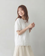 M-2XL カットワークレース ラウンドネック 半袖Tシャツ