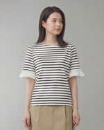 マリンボーダー フリル袖 ゆったり半袖Tシャツ