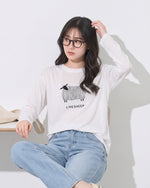 【秋新作】ラウンドネック ラグラン風プリント長袖Tシャツ