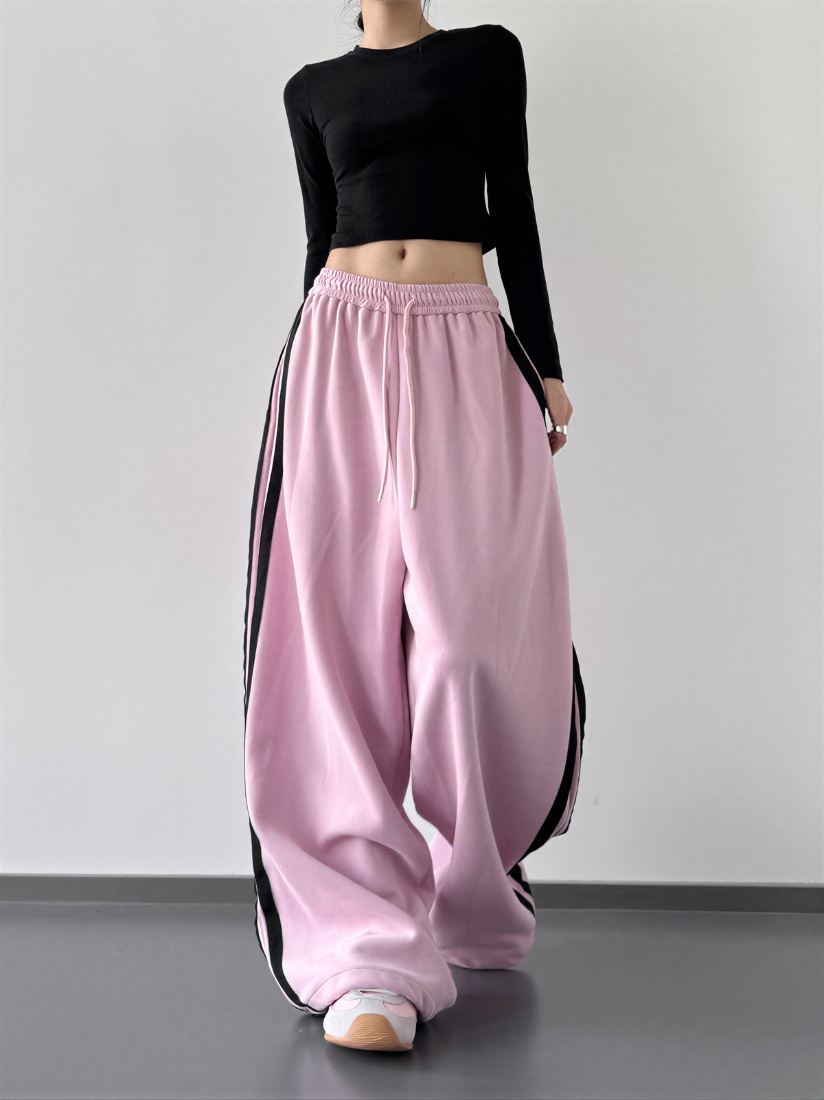 S-XL ドローストリング サイドライン ワイドパンツ
