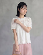 メローフリル×レースヘム シャツブラウス-ホワイト-2XL