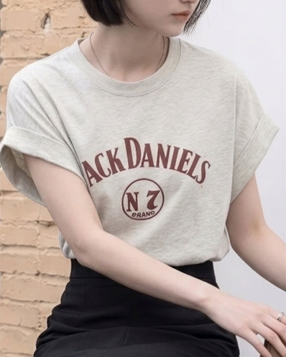 ロールヘムフリルスリーブ ヴィンテージプリントTシャツ