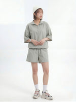 ハーフジップ 襟付き ルーズPOLOシャツ＆ショートパンツ 2点セット