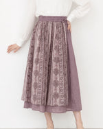 パープル切り替えプリント エアリー ロングスカート-パープル-2XL