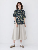 M~2XL レトロフラワープリント ブルーシャツ