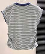 ブルーストライプ 配色ネックトリムTシャツ