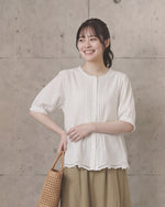 M~2XL レース切り抜き　スタンドカラーボタン留め　ゆったり半袖シャツ