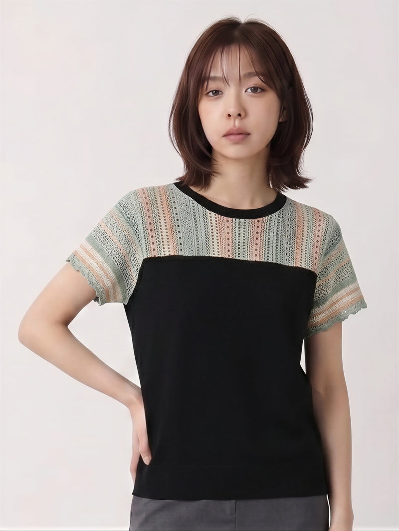 切り替えシアー メローフリル 半袖Tシャツ