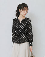 L~4XL ブラックドット ウエストマークブラウス