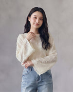 立体ジャカード 透け感ワイドスリーブ シフォンシャツ
