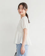 Vネック ウエストシェイプ パフスリーブ シフォンブラウス