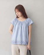 S～4XL ギャザー入りラウンドネック ペプラムヘムデザイン T シャツ