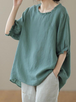 メローフリル襟 ラウンドネック ゆったりTシャツ