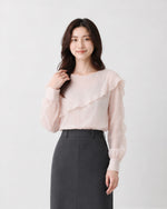M~4XL ラッフルティアード ギャザースリーブブラウス