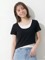 配色切り替え スリム見え フェイクレイヤード 半袖Tシャツ