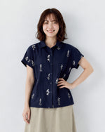 【全2色】M~3XL 小さめラウンドネック 花柄 ゆったり半袖シャツ