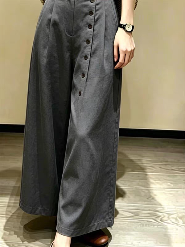 ハイウエスト斜めボタンワイドパンツ