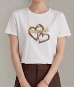 ラウンドネック ハートプリント ルーズTシャツ