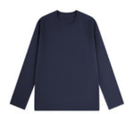 クルーネック ストレートシルエット ゆったり 長袖Tシャツ-ダークブルー-4XL