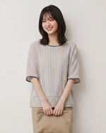 M~2XL 細ストライプ ゆったり クルーネックTシャツ