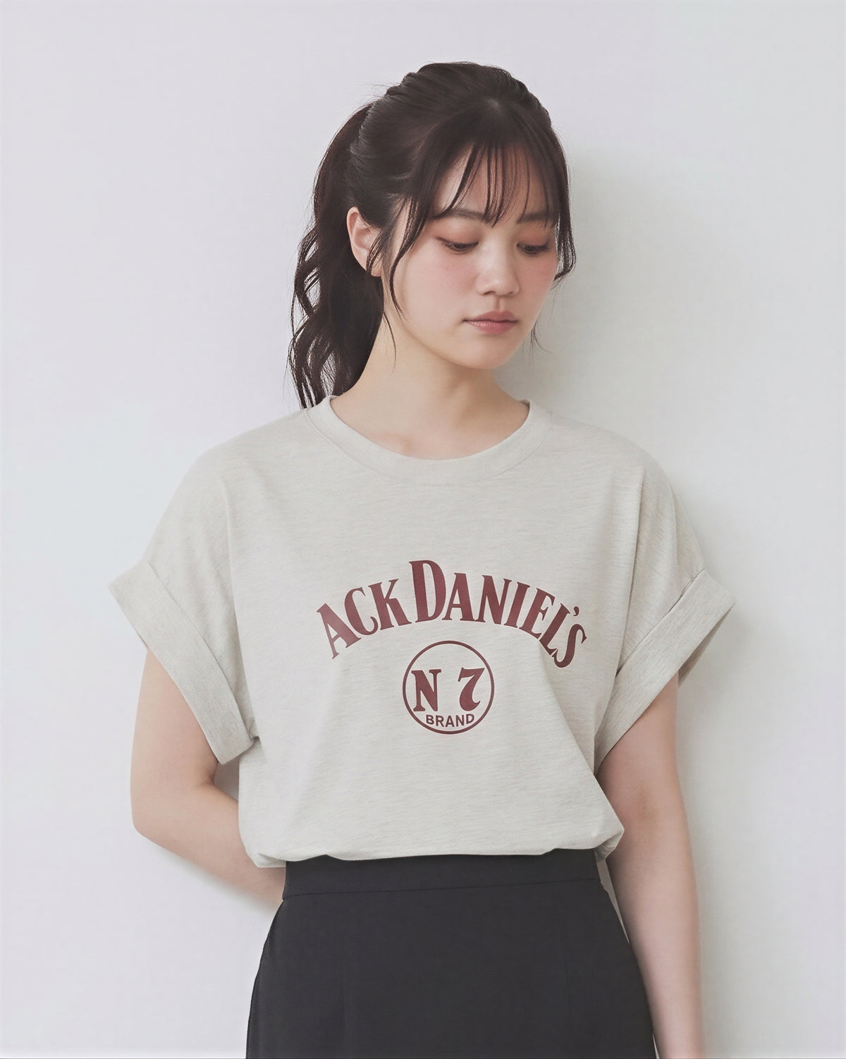 ロールヘムフリルスリーブ ヴィンテージプリントTシャツ