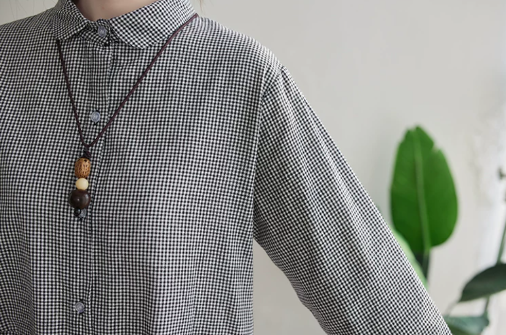 【秋新作】【全2色】M~2XL ゆったりAライン 立体カッティング シャツワンピース