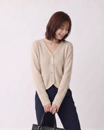 【全2色】S-2XL Vネック ラウンドヘム ゆったりニットカーディガン