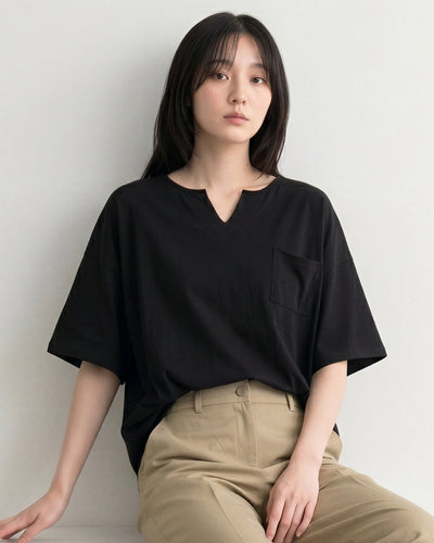 ゆったりドロップショルダーポケットTシャツ