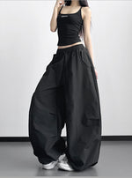 S-XL ドローストリング ボリュームワイドパンツ