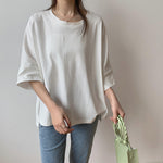 ゆったりドロップショルダー スリットTシャツ-ホワイト-FREE