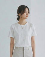 縦ラインスパンコール付き クルーネック ストレート 半袖Tシャツ