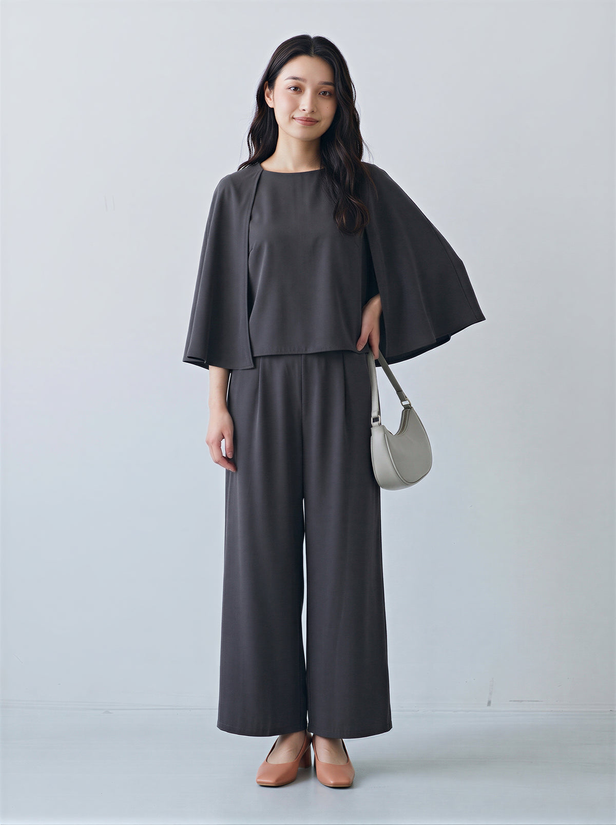 ケープスリーブワイドパンツセットアップ-グレー-2XL