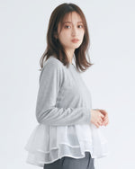 3色展開｜チュール切替・フリルヘム長袖Tシャツ