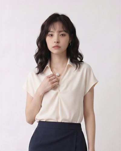オープンカラー ドレープ感ノースリーブシャツ-ホワイト-L
