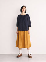 M-2XL ネイビードット ギャザー入り ゆったりブラウスXL