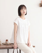 切り替えギャザー入り ゆったりTシャツ-ホワイト-FREE