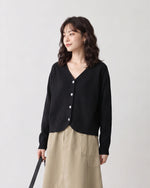 【全2色】S-2XL Vネック ラウンドヘム ゆったりニットカーディガン