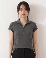 ハーフジップ Vネック フィット 半袖Tシャツ