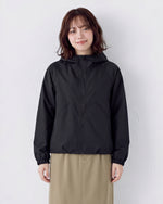 ショート丈 配色切り替えライン ジップアップ フードジャケット-ブラック-2XL
