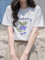 グレー フルーツプリント ルーズTシャツ