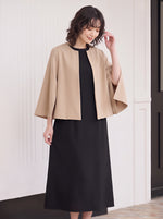【秋新作】【全2色】S~2XL シンプルオープンフロントジャケット×ワンピース 2点セット