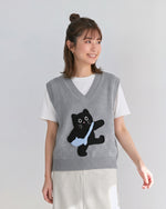 猫ジャカードVネックゆったりニットベスト