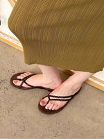 細ストラップクロス 編み柄 フラットトングサンダル